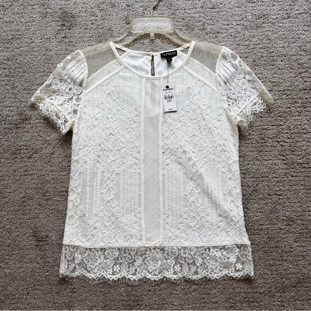 Express Lace Off White Top XS New